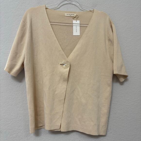 Elce Swim Inka Single Button Short Sleeve V-Neck Knit Shirt Top Milk XS/S NWT - Picture 2 of 6